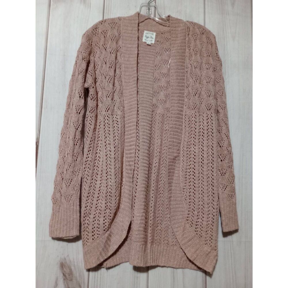 Hippie Rose Sweater Ladies Small Pink Cardigan Open Weave‎